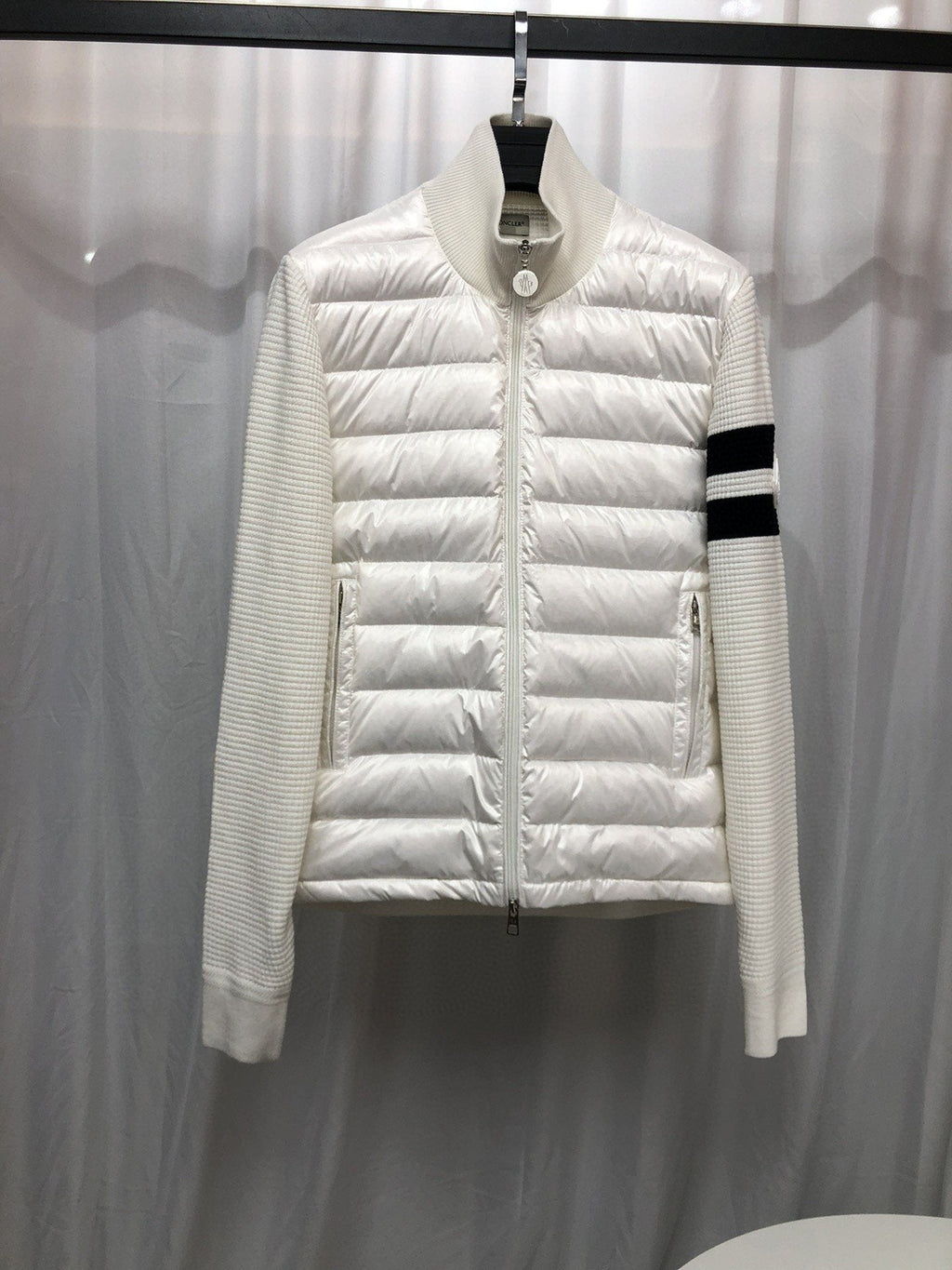 Moncler Knit-Sleeve Quilted Down Jacket — hero
