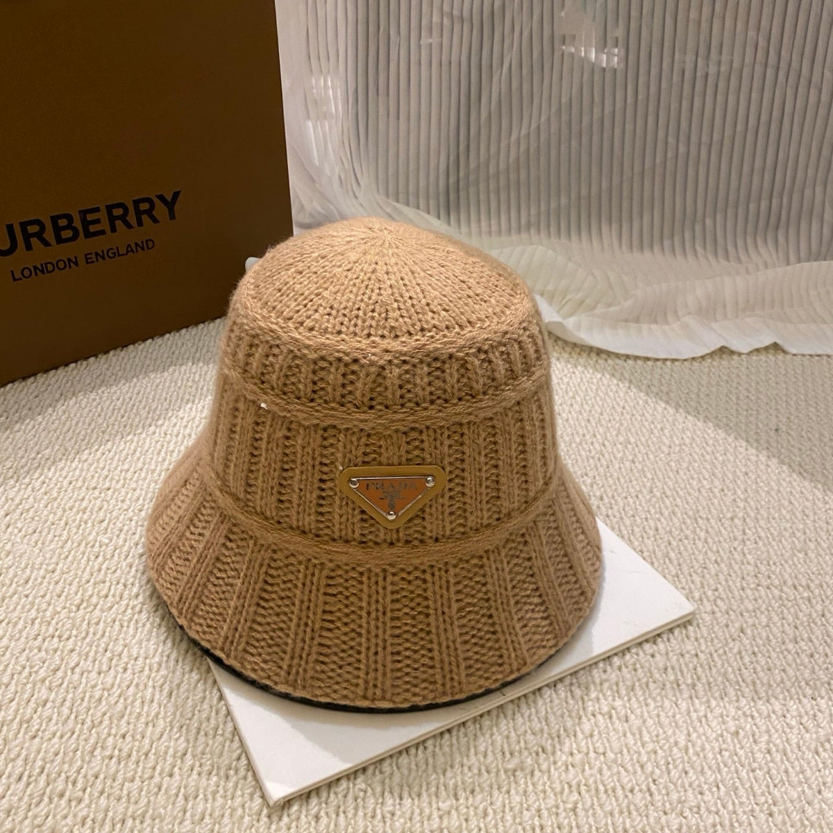 PRADA Ribbed Knit Bucket Hat