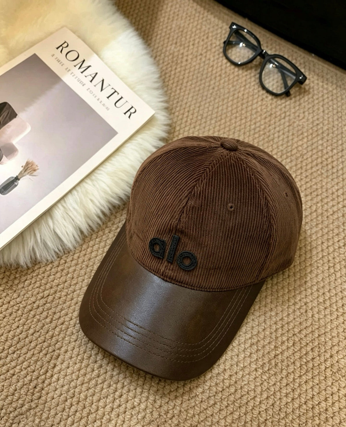 ALO Vintage Corduroy Leather-Panel Baseball Cap
