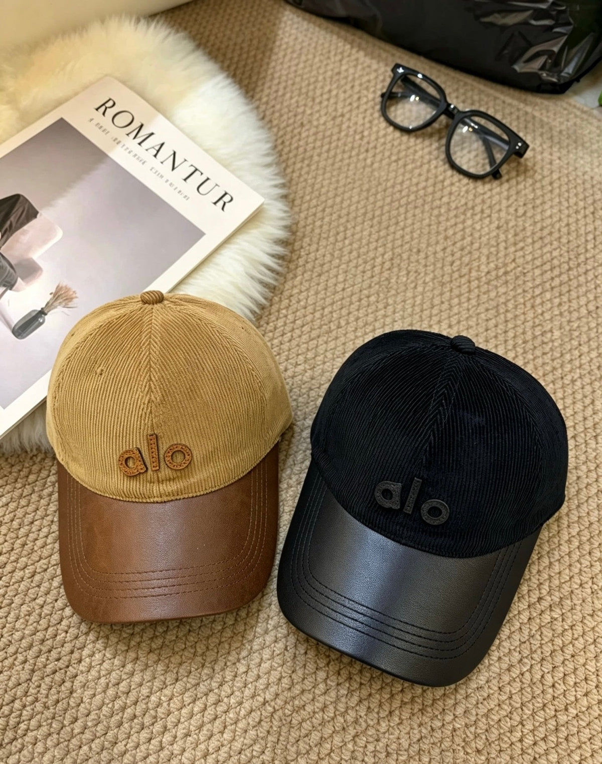 ALO Vintage Corduroy Leather-Panel Baseball Cap