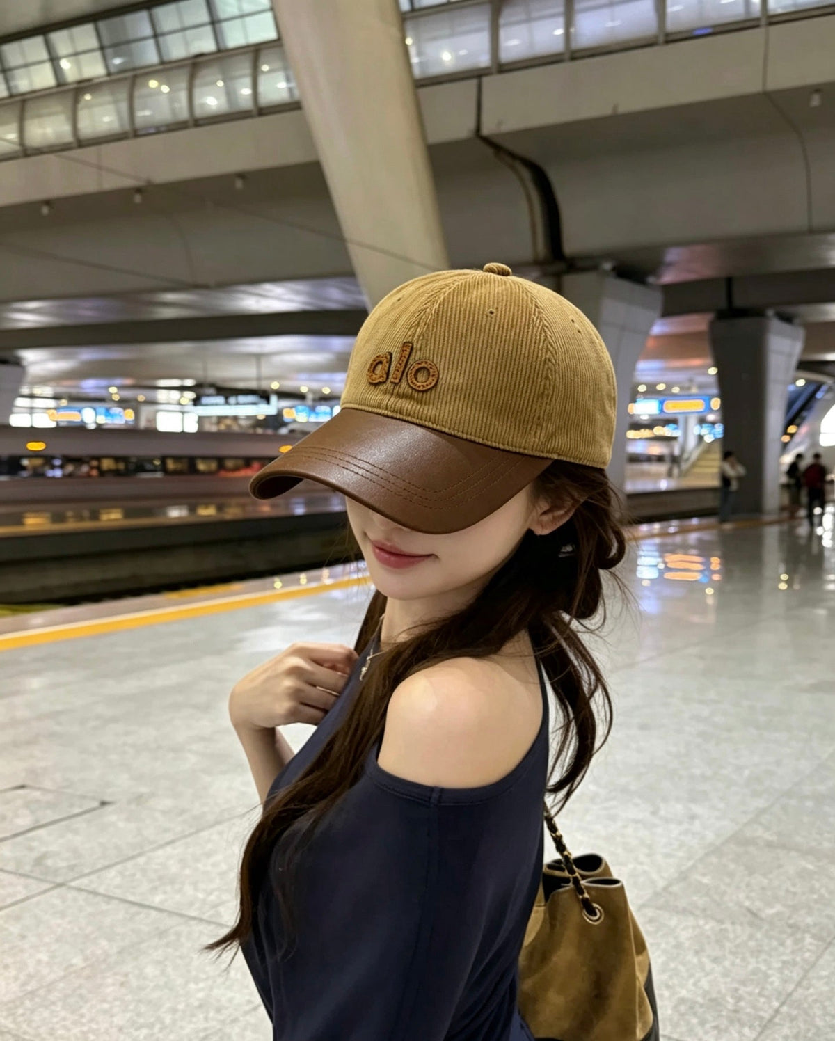 ALO Vintage Corduroy Leather-Panel Baseball Cap